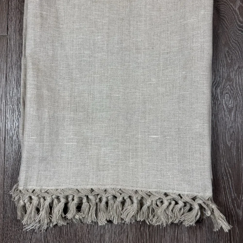 Pottery Barn Tablecloth Fringe 100% Linen 50 inch Beige Square